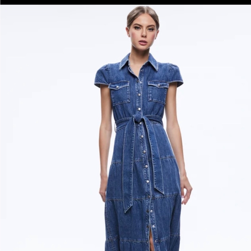 Alice + Olivia Miranda tie belt denim dress size 8 NWT